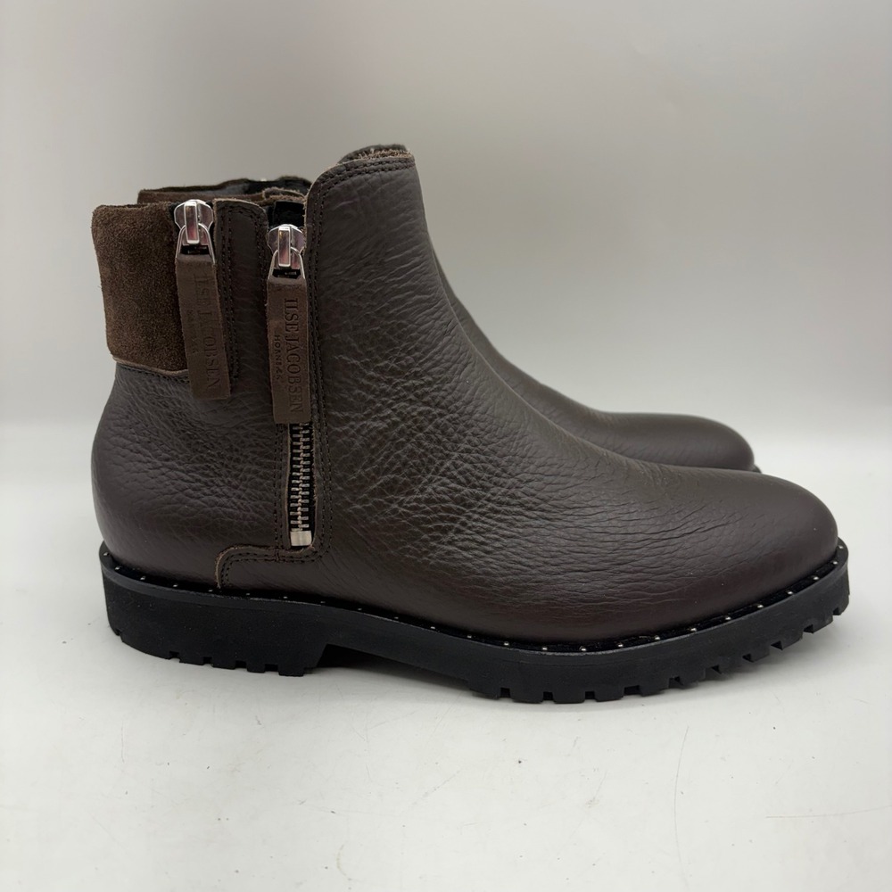 Ilse Jacobsen Hornbaek Brown Pebbled Leather Suede Ankle Boots Size 38 Zipper